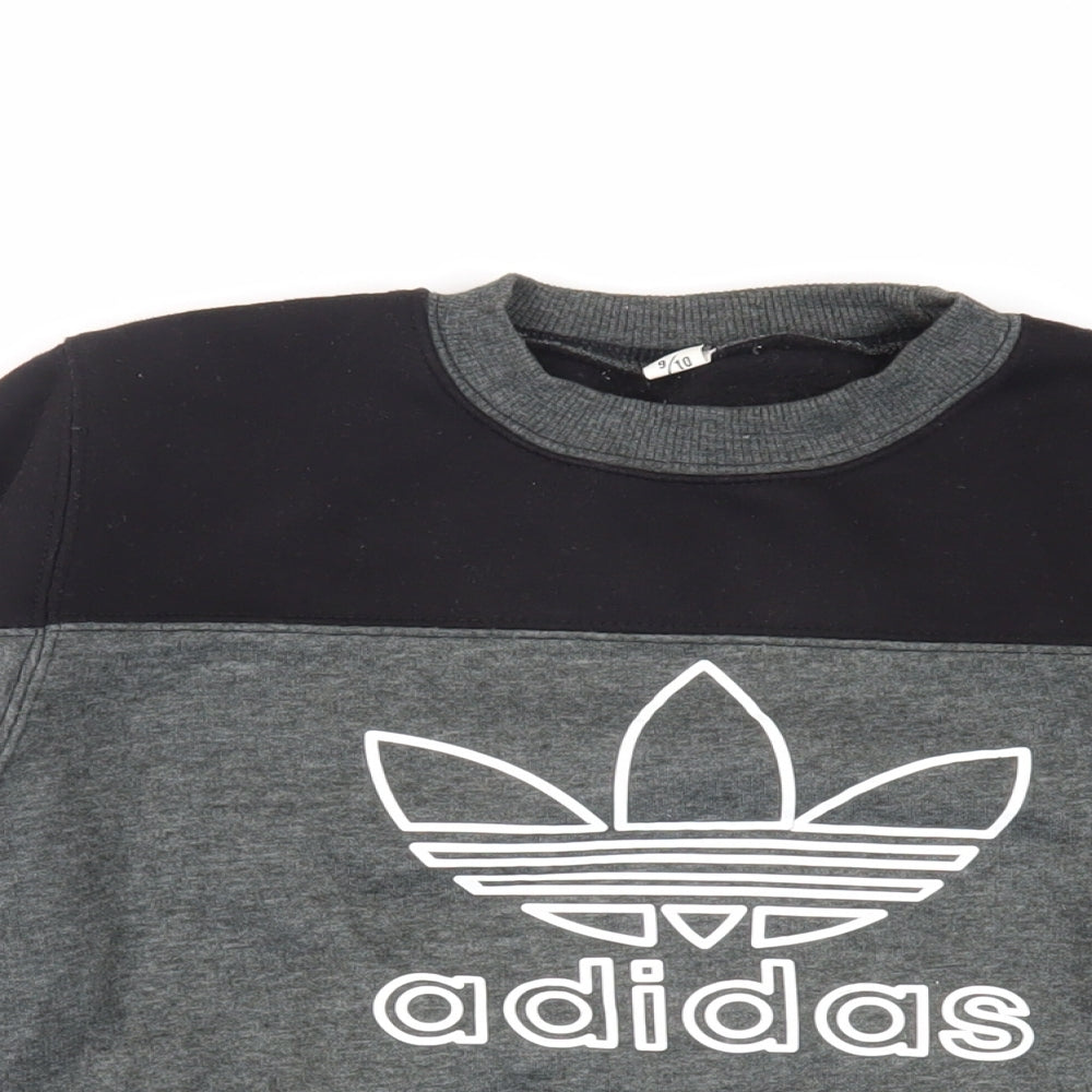 adidas Boys Grey Cotton Pullover Sweatshirt Size 9-10 Years Pullover - Logo