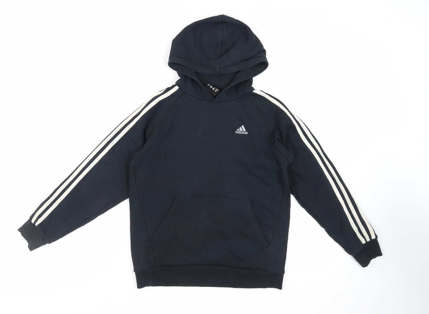 adidas Boys Black Cotton Pullover Hoodie Size 11-12 Years Pullover - Logo Pockets