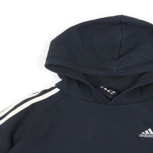 adidas Boys Black Cotton Pullover Hoodie Size 11-12 Years Pullover - Logo Pockets