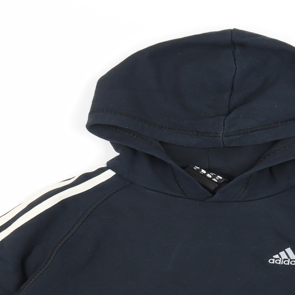 adidas Boys Black Cotton Pullover Hoodie Size 11-12 Years Pullover - Logo Pockets