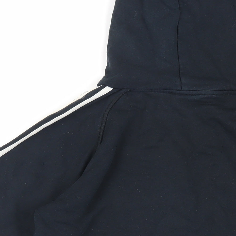 adidas Boys Black Cotton Pullover Hoodie Size 11-12 Years Pullover - Logo Pockets