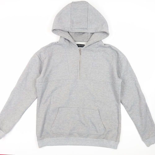 Maniere De Voir Mens Grey Cotton Pullover Hoodie Size L - Pockets