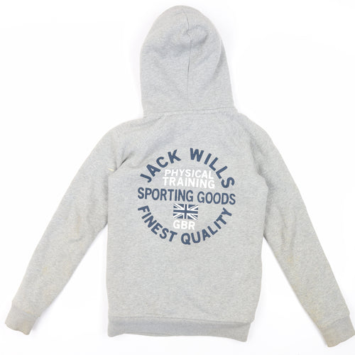 Jack Wills Womens Grey Cotton Full Zip Hoodie Size 6 Zip - Fluffy Lining