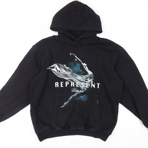 Represent Mens Black Cotton Pullover Hoodie Size M - Pockets