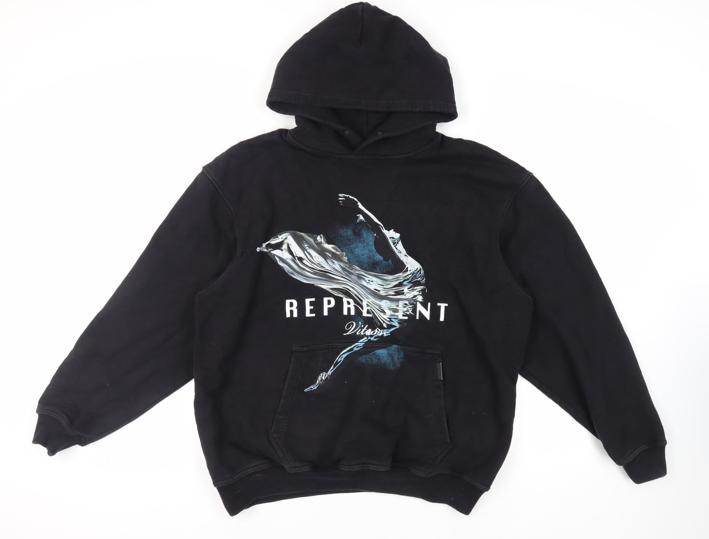 Represent Mens Black Cotton Pullover Hoodie Size M - Pockets