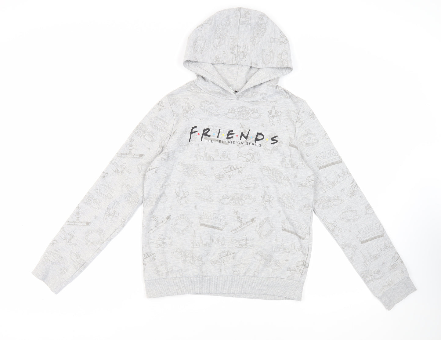 Friends Girls Grey Geometric Cotton Pullover Hoodie Size 14 Years Pullover