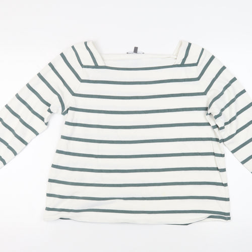 Laura Ashley Womens White Striped Cotton Pullover Sweatshirt Size 16 Pullover