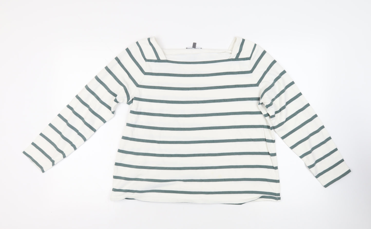 Laura Ashley Womens White Striped Cotton Pullover Sweatshirt Size 16 Pullover