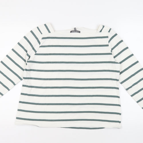Laura Ashley Womens White Striped Cotton Pullover Sweatshirt Size 16 Pullover