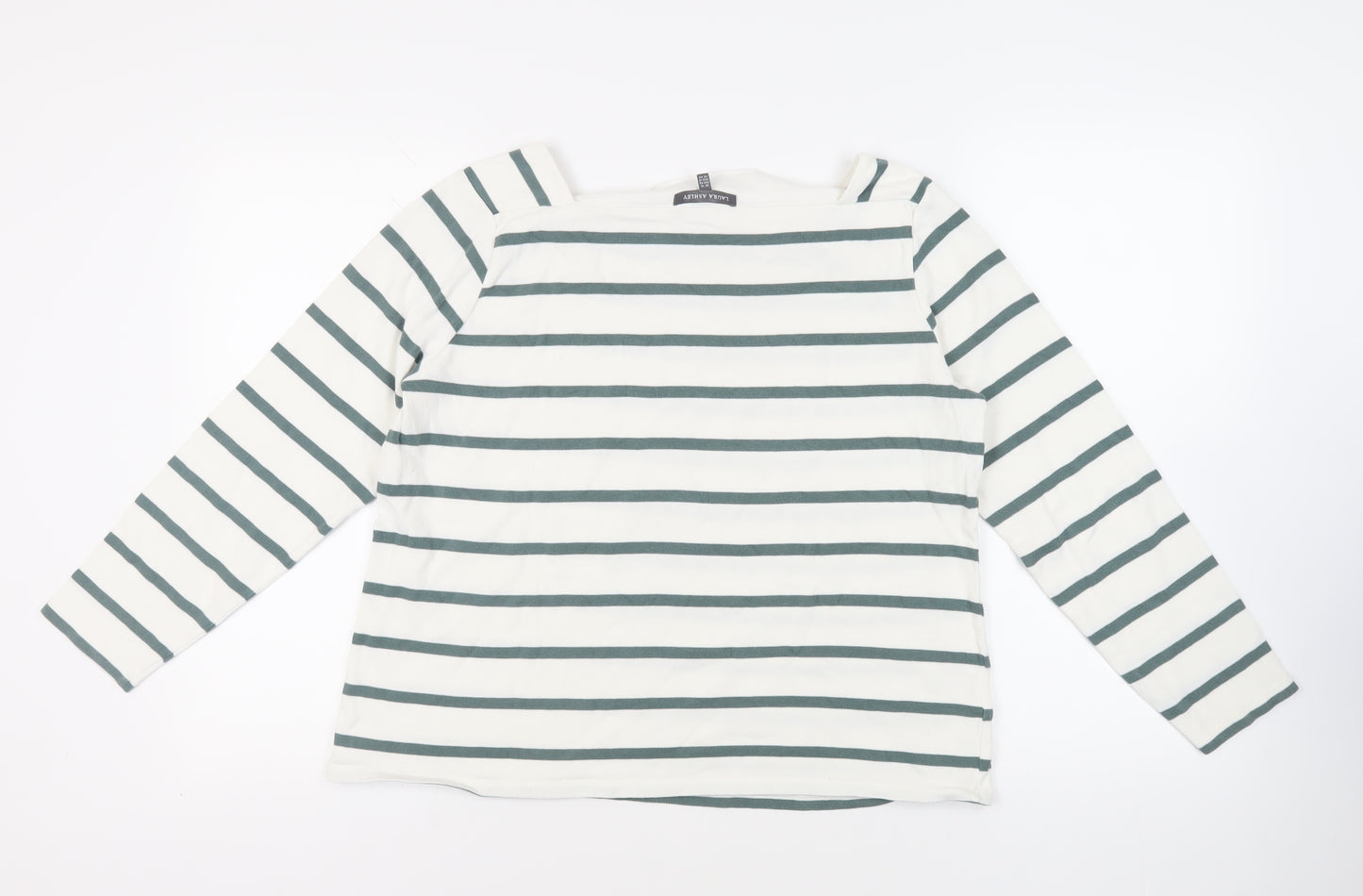Laura Ashley Womens White Striped Cotton Pullover Sweatshirt Size 16 Pullover