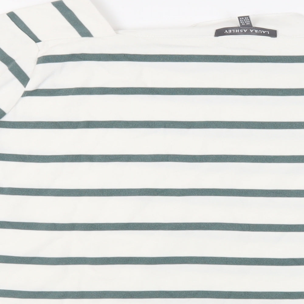 Laura Ashley Womens White Striped Cotton Pullover Sweatshirt Size 16 Pullover