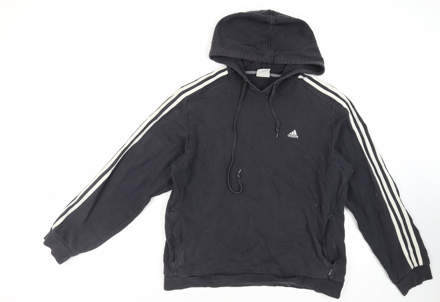 adidas Mens Black Cotton Pullover Hoodie Size L - Logo Pockets