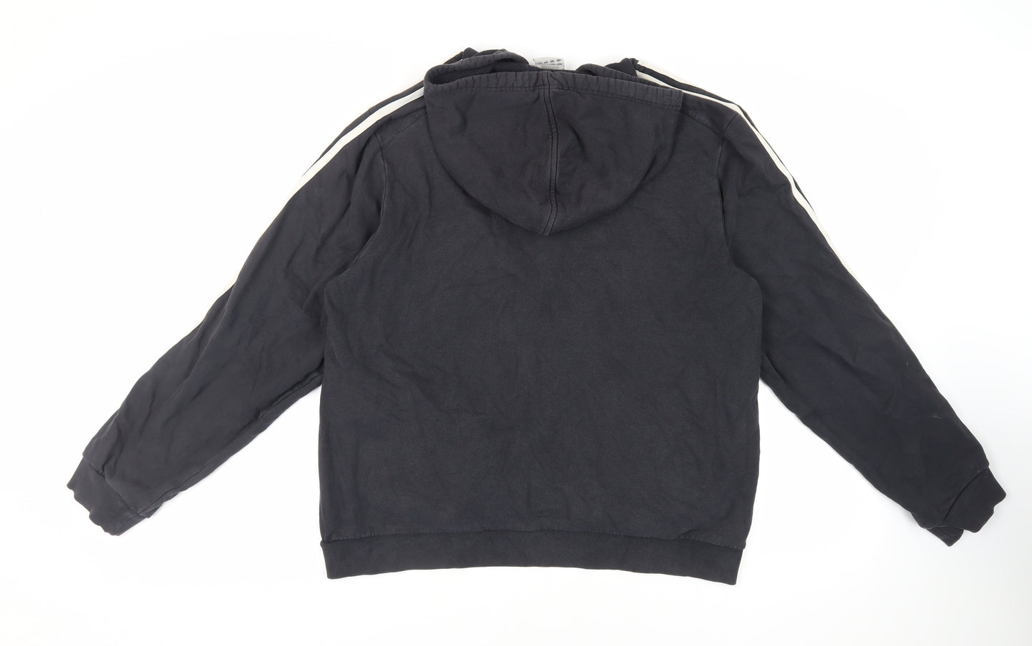 adidas Mens Black Cotton Pullover Hoodie Size L - Logo Pockets