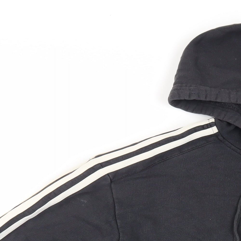 adidas Mens Black Cotton Pullover Hoodie Size L - Logo Pockets