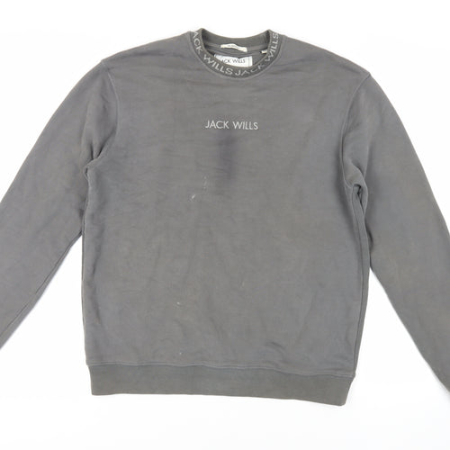 Jack Wills Mens Grey Cotton Pullover Sweatshirt Size S - Logo