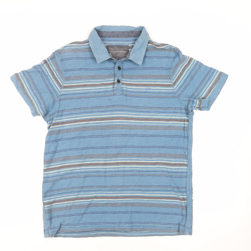 RJR.John Rocha Mens Blue Striped Cotton Polo Size M Collared Button