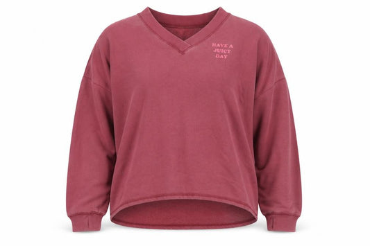 Front view of Juicy Couture women’s pink cotton pullover sweatshirt, size M, pullover