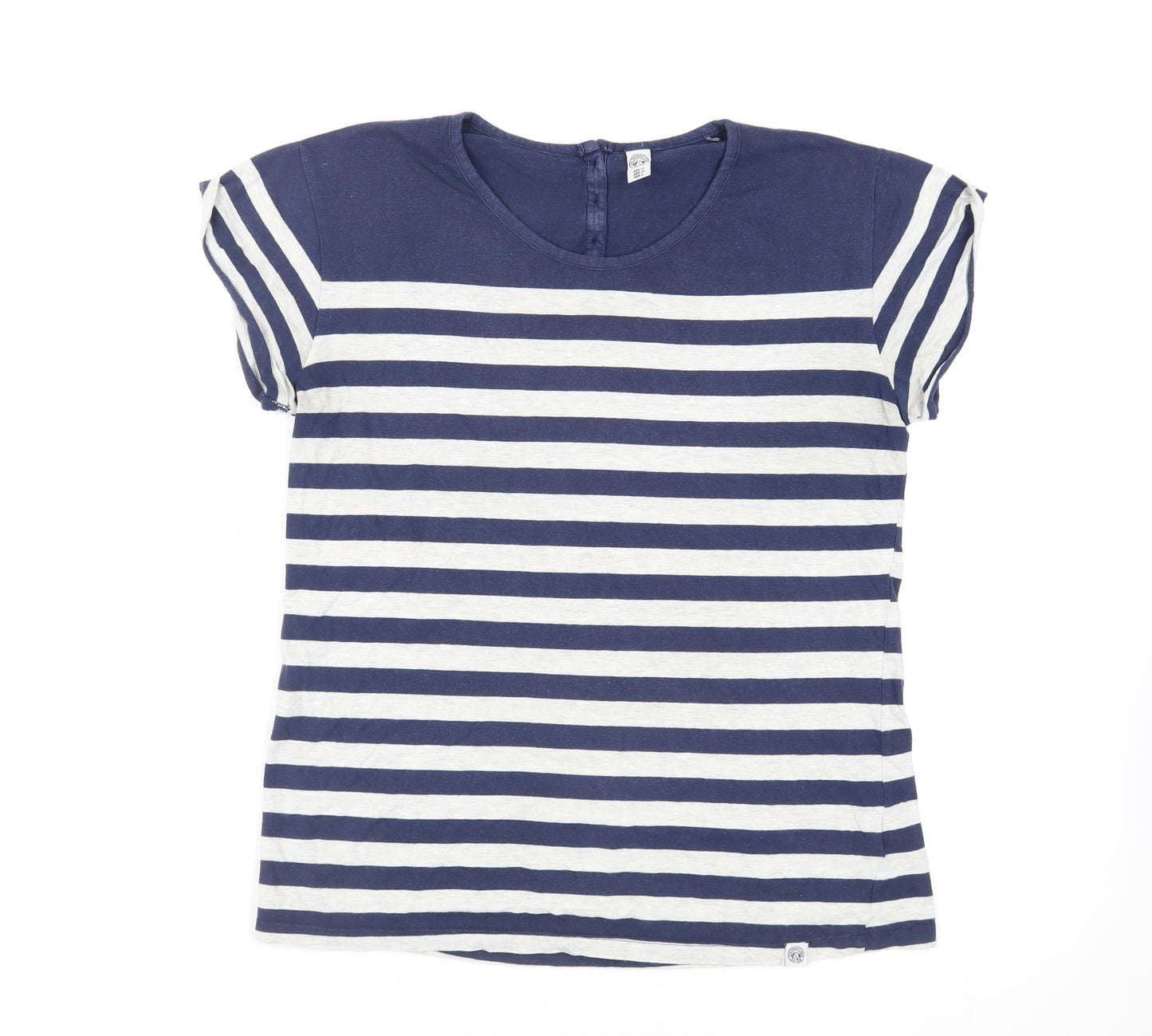 TOG24 Womens Blue Striped Cotton Basic T-Shirt Size 12 Round Neck