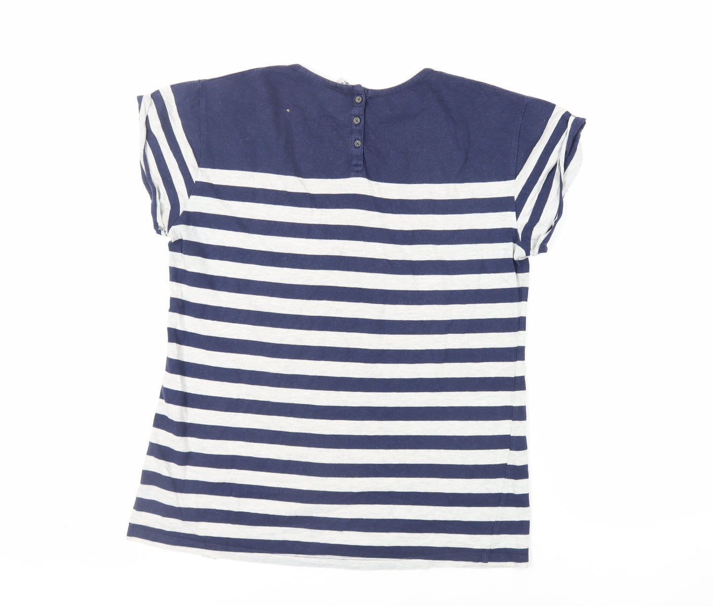 TOG24 Womens Blue Striped Cotton Basic T-Shirt Size 12 Round Neck