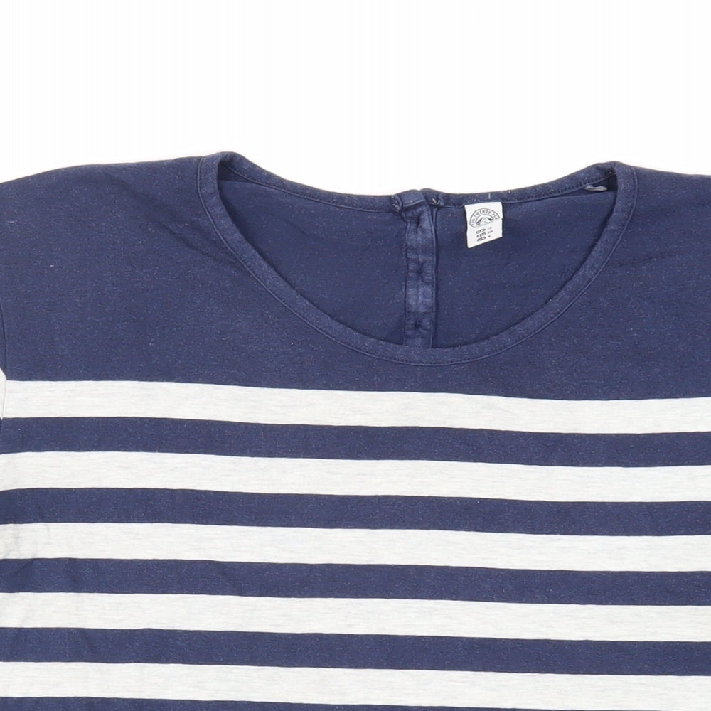 TOG24 Womens Blue Striped Cotton Basic T-Shirt Size 12 Round Neck
