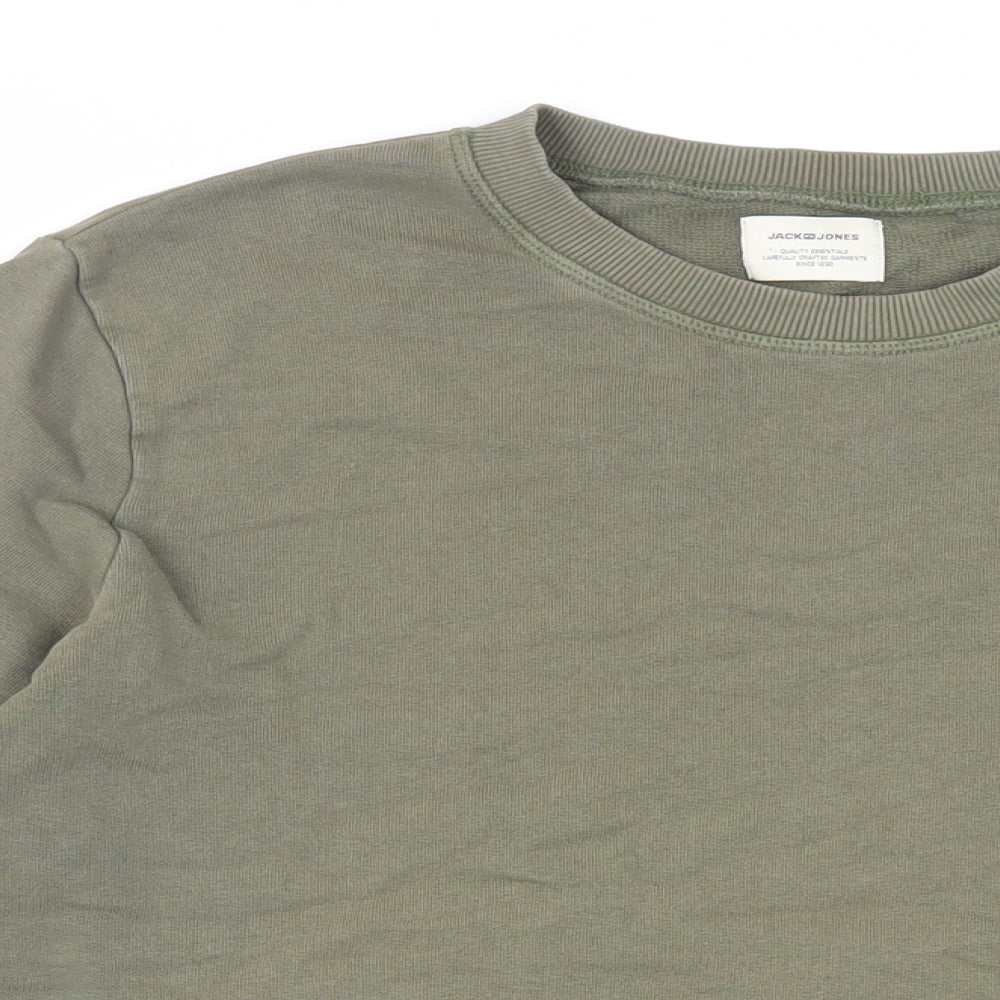 JACK & JONES Mens Green Cotton Pullover Sweatshirt Size M