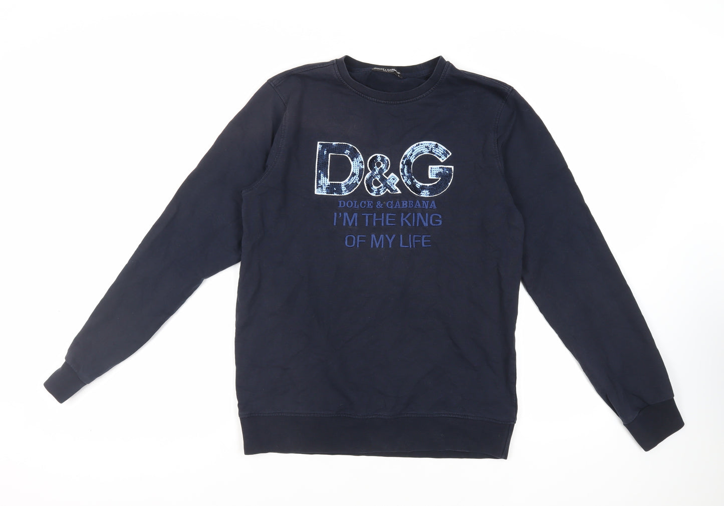Dolce&Gabbana Womens Blue Cotton Pullover Sweatshirt Size L Pullover - Logo Sequin