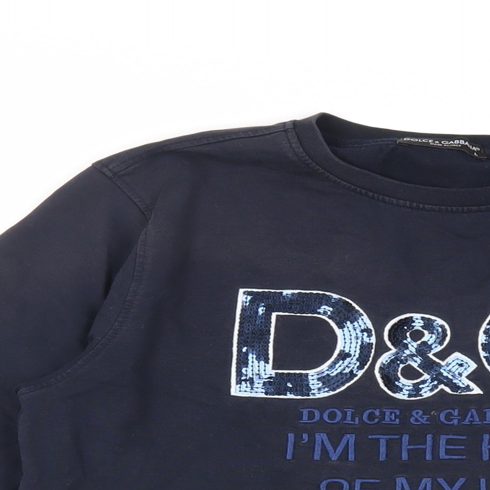 Dolce&Gabbana Womens Blue Cotton Pullover Sweatshirt Size L Pullover - Logo Sequin