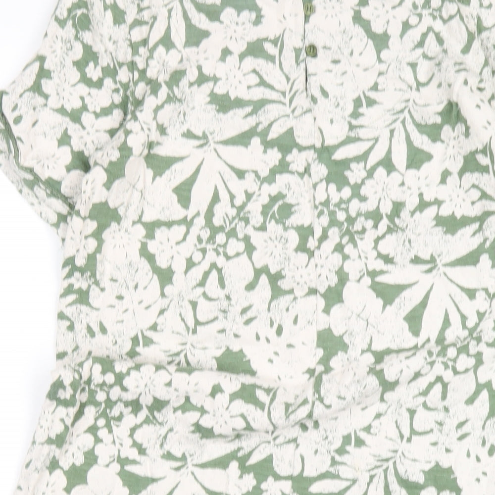 Fat Face Womens Green Geometric Cotton A-Line Size 8 Round Neck Pullover