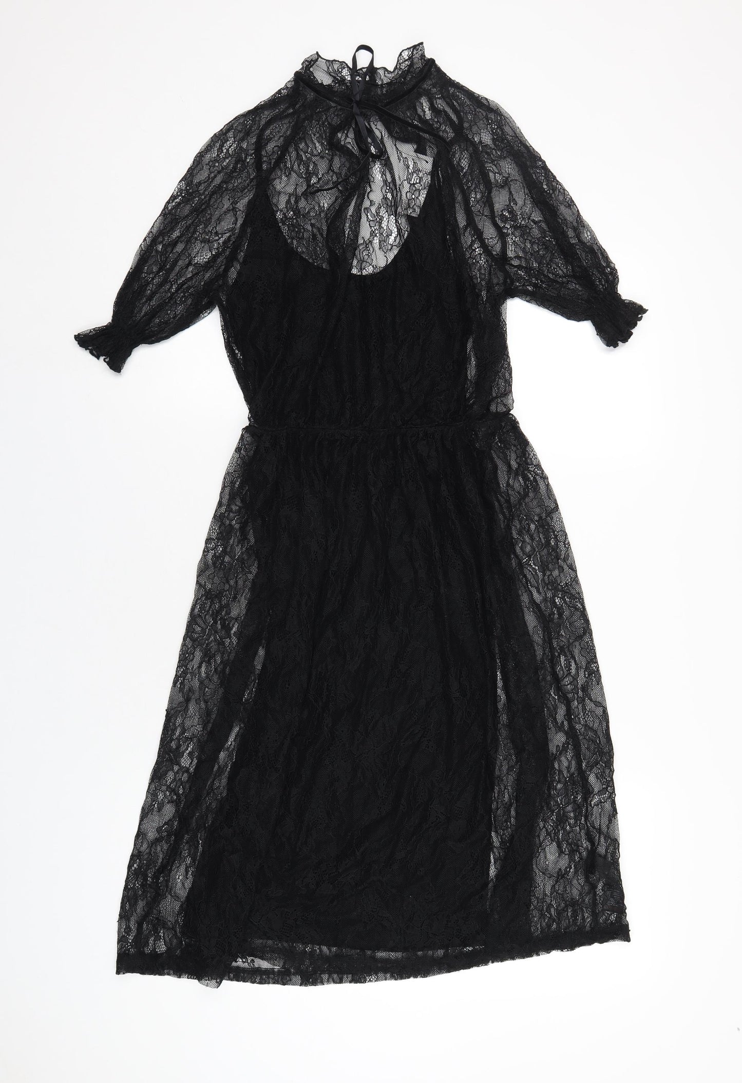 NEXT Womens Black Nylon A-Line Size 12 Round Neck Button