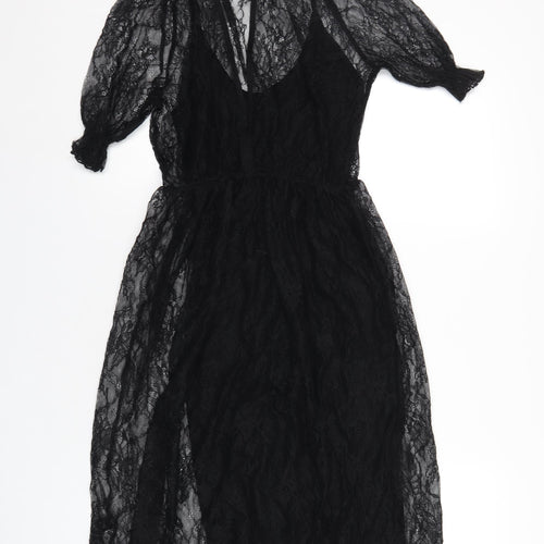 NEXT Womens Black Nylon A-Line Size 12 Round Neck Button