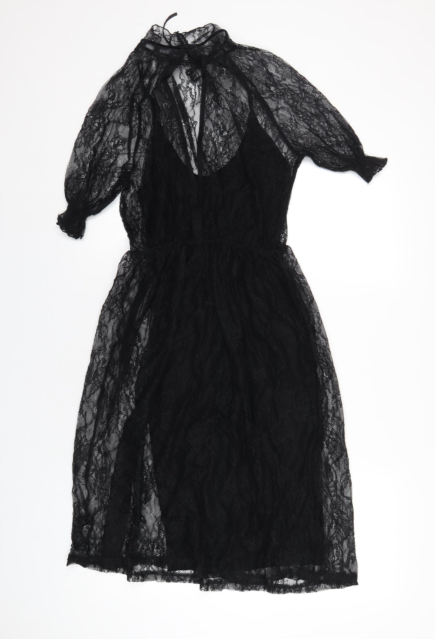 NEXT Womens Black Nylon A-Line Size 12 Round Neck Button