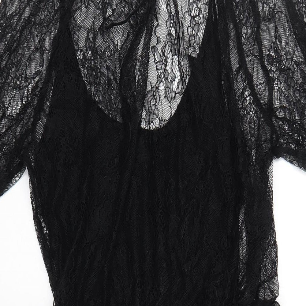 NEXT Womens Black Nylon A-Line Size 12 Round Neck Button