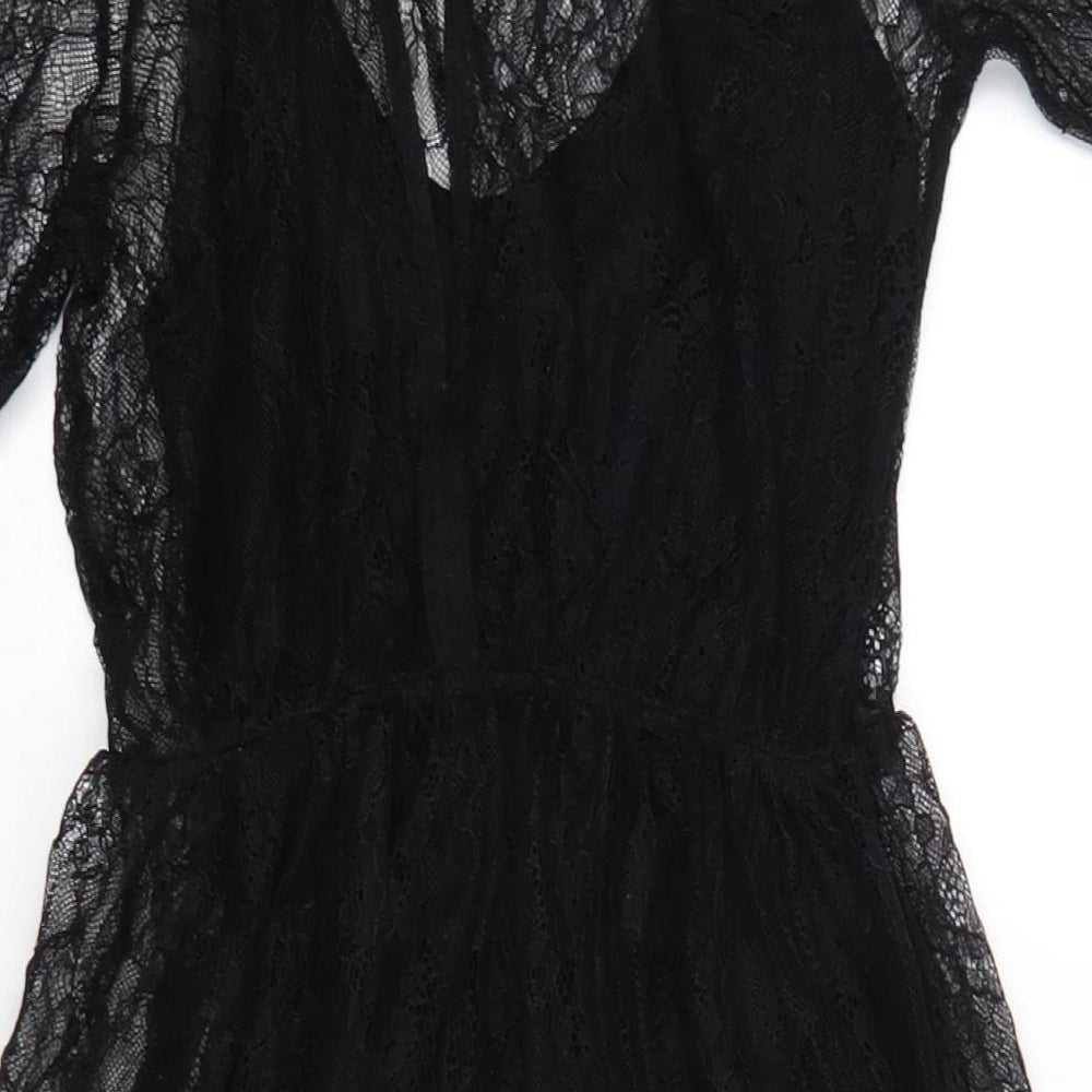 NEXT Womens Black Nylon A-Line Size 12 Round Neck Button