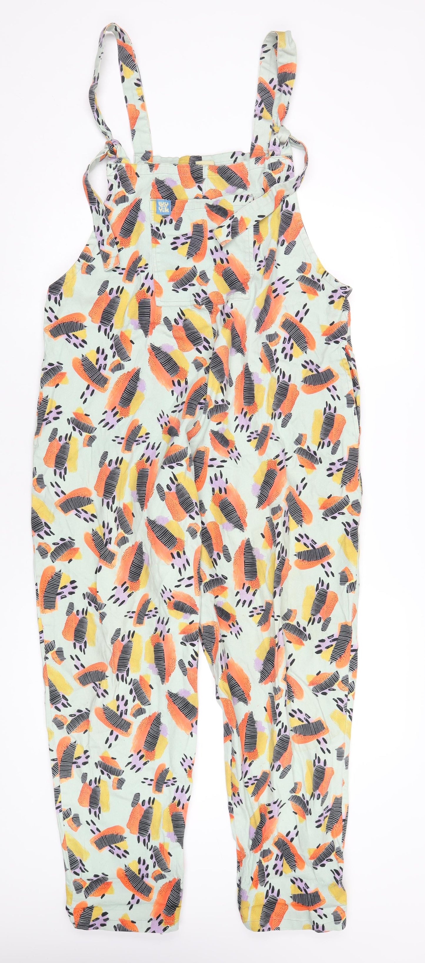 Lucy & Yak Womens Multicoloured Geometric Cotton Dungaree One-Piece Size L L30 in Tie