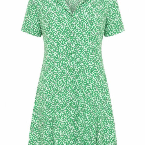 VERO MODA Womens Green Floral Viscose Shirt Dress Size 8 Collared Button