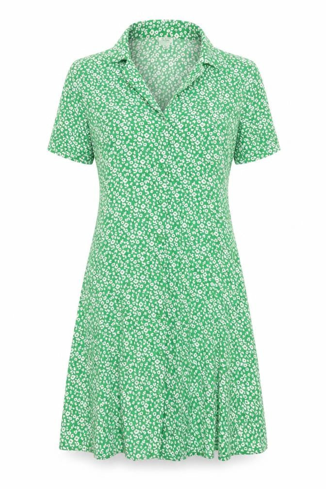 VERO MODA Womens Green Floral Viscose Shirt Dress Size 8 Collared Button