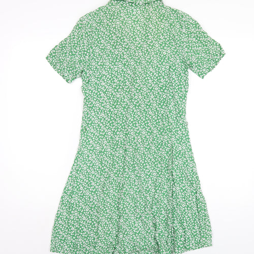 VERO MODA Womens Green Floral Viscose Shirt Dress Size 8 Collared Button