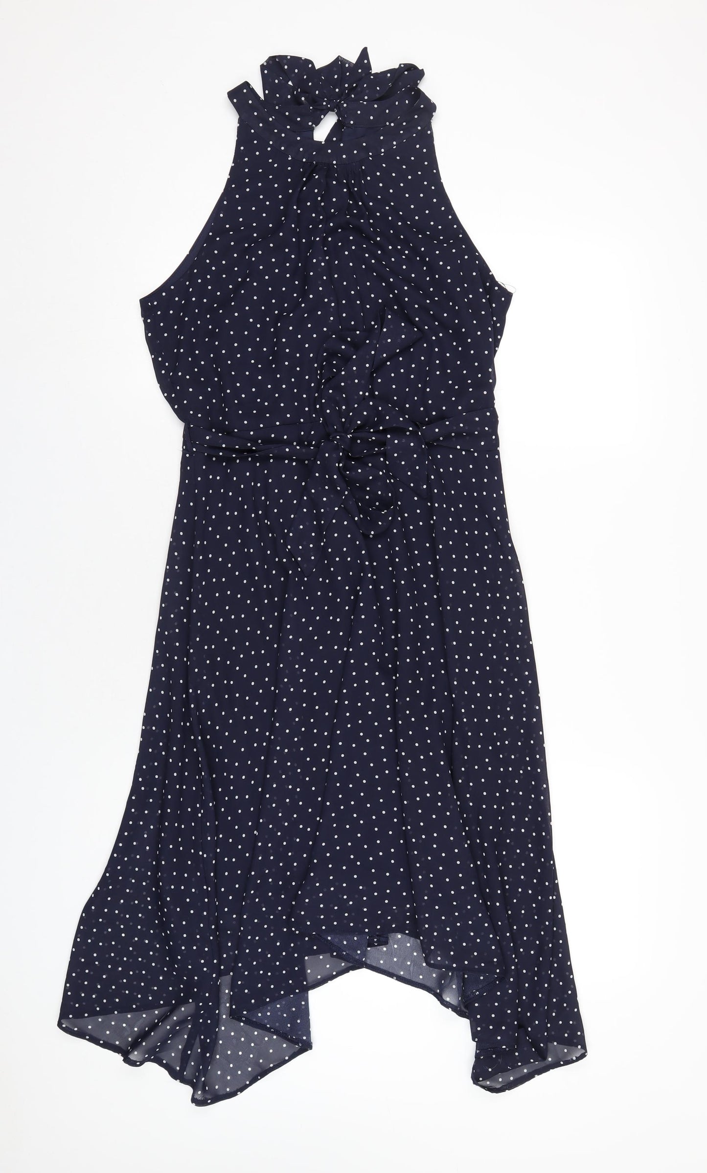 Wallis Womens Blue Polka Dot Polyester A-Line Size 12 Roll Neck Zip