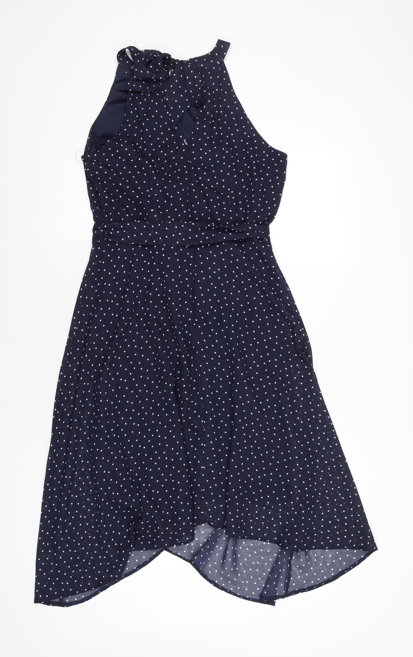 Wallis Womens Blue Polka Dot Polyester A-Line Size 12 Roll Neck Zip