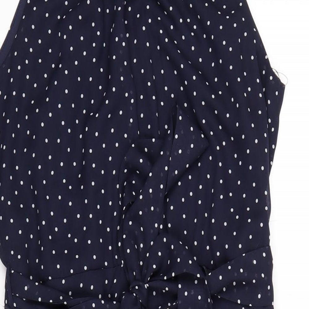 Wallis Womens Blue Polka Dot Polyester A-Line Size 12 Roll Neck Zip