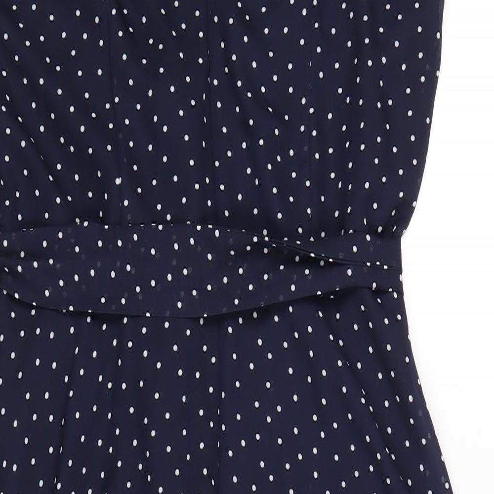 Wallis Womens Blue Polka Dot Polyester A-Line Size 12 Roll Neck Zip