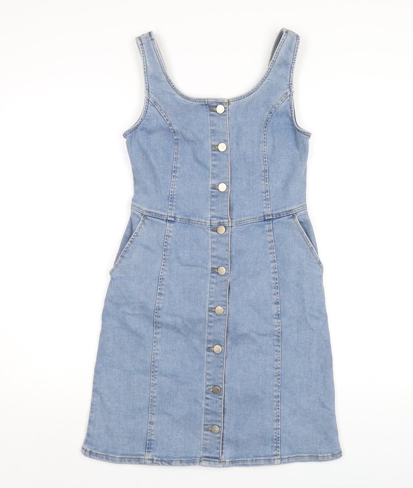 Oasis Womens Blue Cotton A-Line Size S Scoop Neck Button