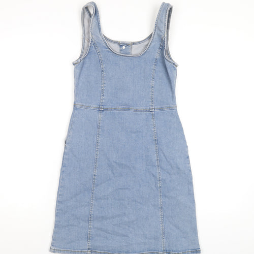 Oasis Womens Blue Cotton A-Line Size S Scoop Neck Button