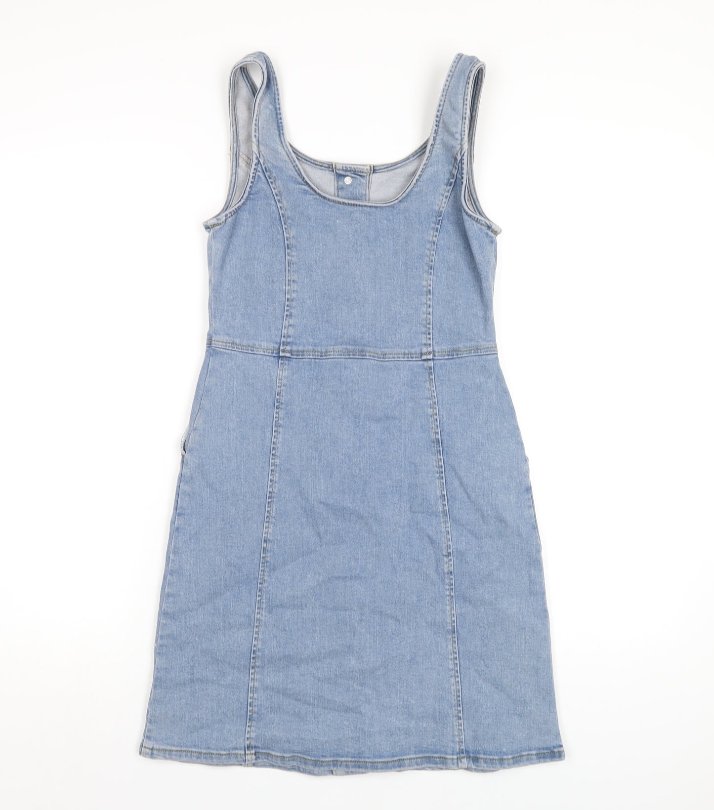 Oasis Womens Blue Cotton A-Line Size S Scoop Neck Button