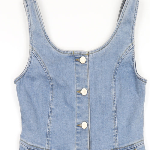 Oasis Womens Blue Cotton A-Line Size S Scoop Neck Button