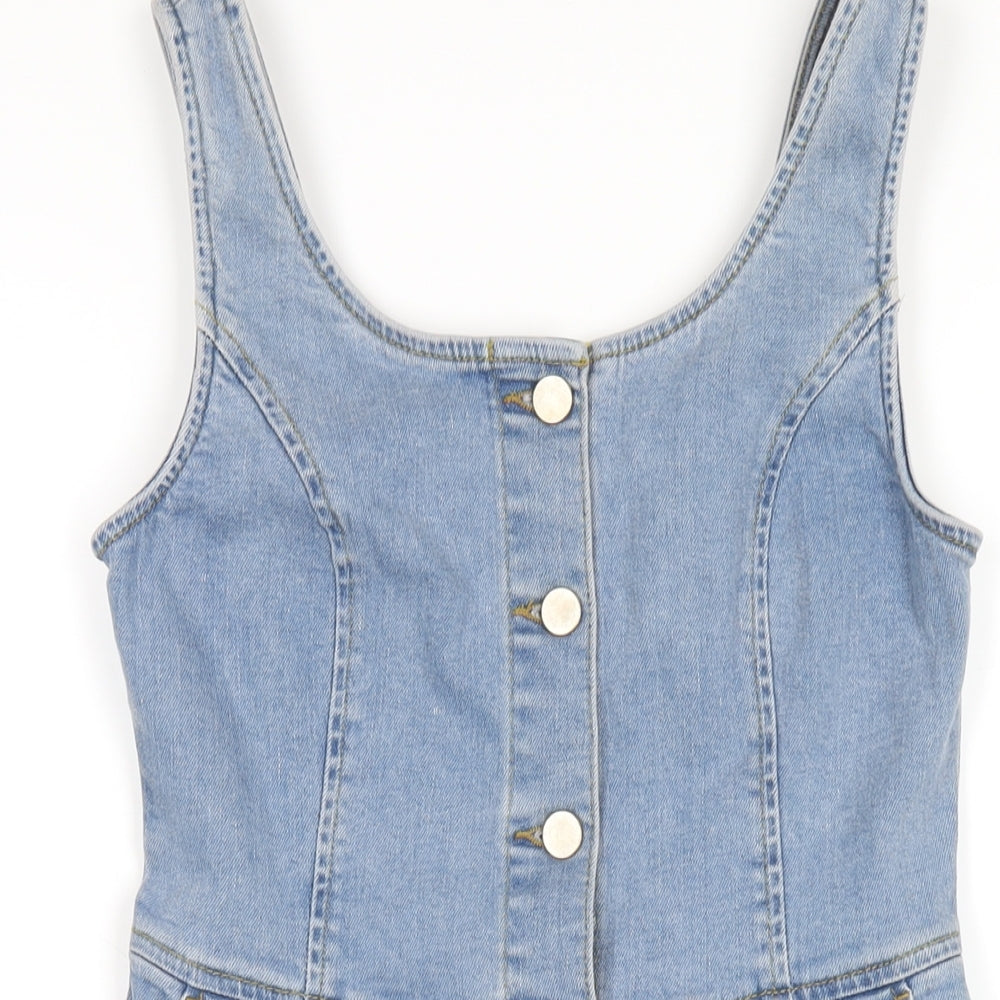 Oasis Womens Blue Cotton A-Line Size S Scoop Neck Button