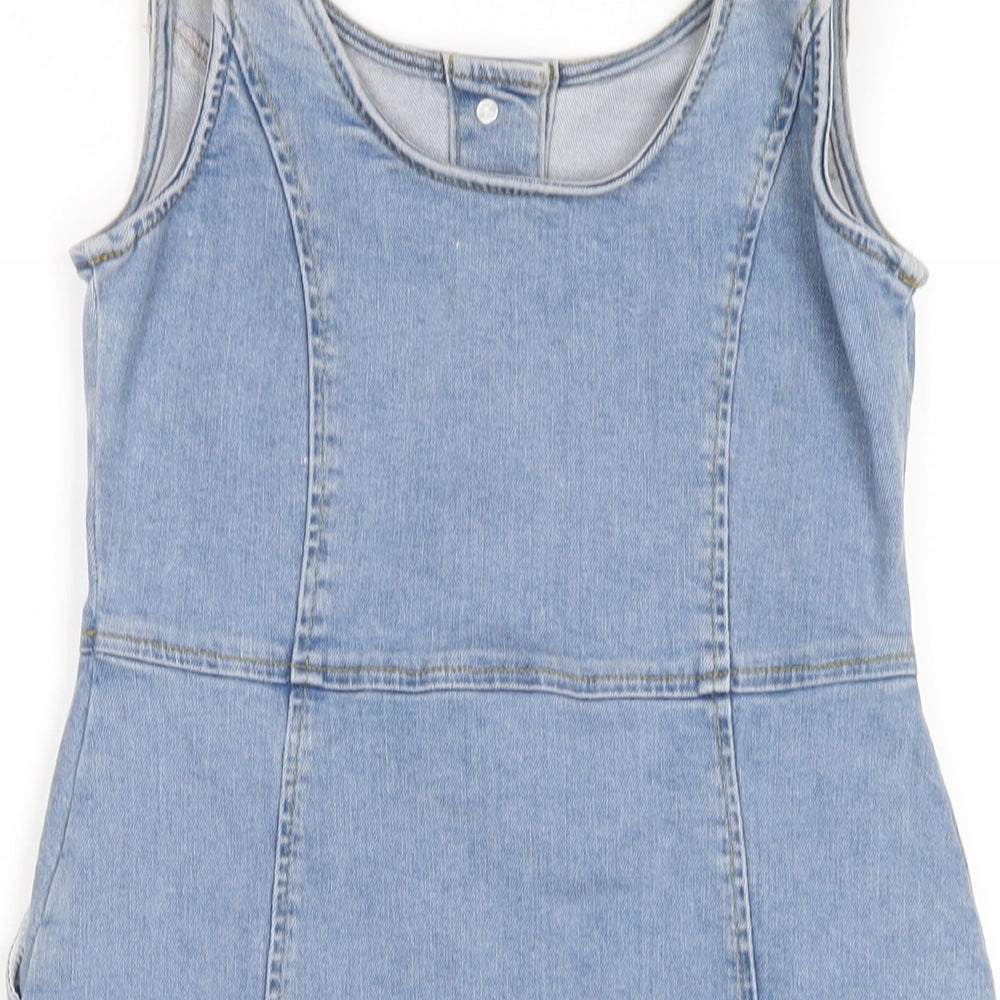 Oasis Womens Blue Cotton A-Line Size S Scoop Neck Button