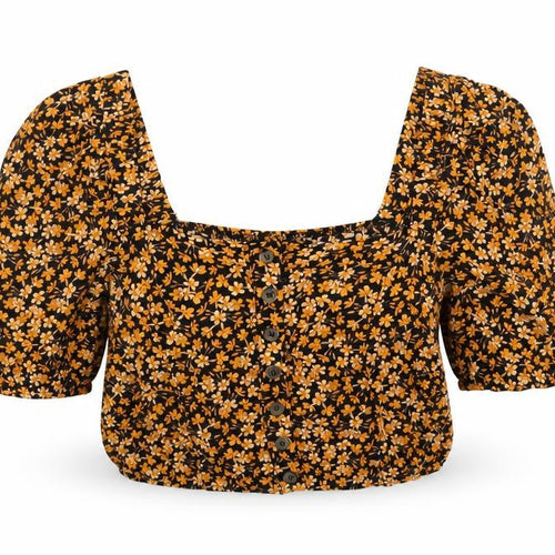 Urban Outfitters Womens Orange Floral Viscose Cropped T-Shirt Size XS Square Neck