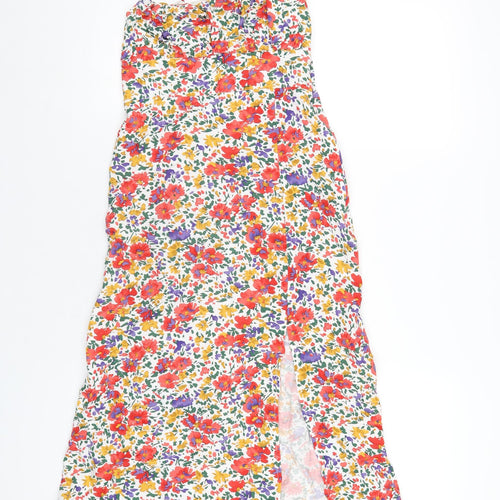 Urban Revivo Womens Multicoloured Floral Viscose A-Line Size 6 Square Neck Zip