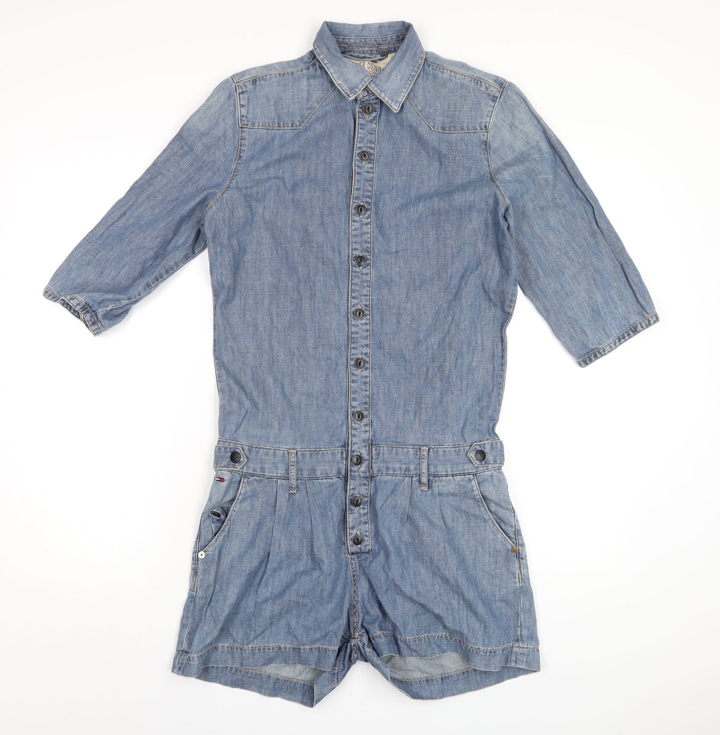 Tommy Hilfiger Womens Blue Cotton Playsuit One-Piece Size XS Button